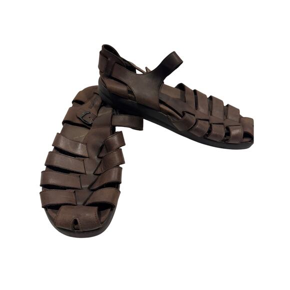 Mephisto Sam Leather Fisherman Sandals Men's Size 12US / 46EU Brown Buckle Flat - Picture 1 of 9